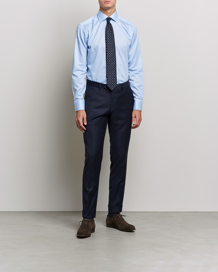 Homme | Chemises | Eton | Striped Fine Twill Slim Shirt Mid Blue