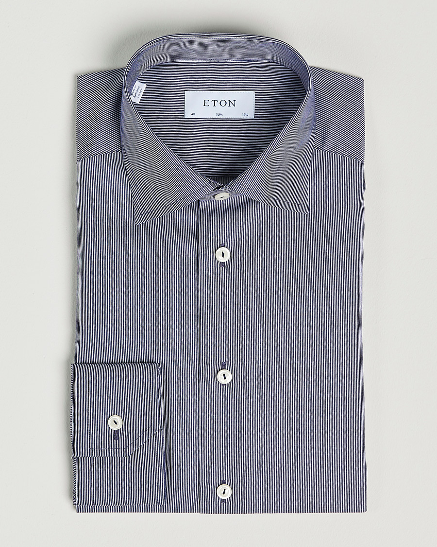 Homme | Chemises | Eton | Striped Fine Twill Slim Shirt Navy Blue