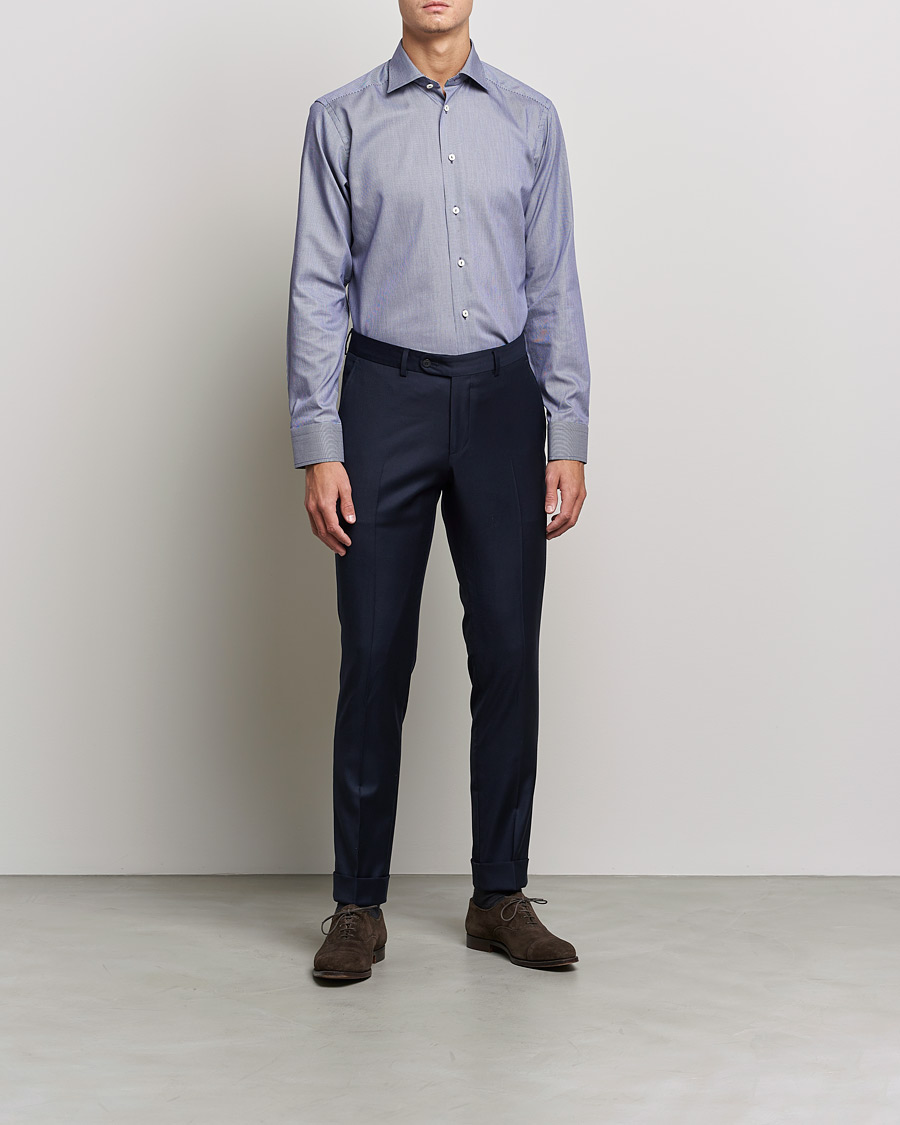Homme | Chemises | Eton | Striped Fine Twill Slim Shirt Navy Blue