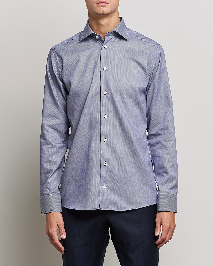 Homme | Chemises | Eton | Striped Fine Twill Slim Shirt Navy Blue