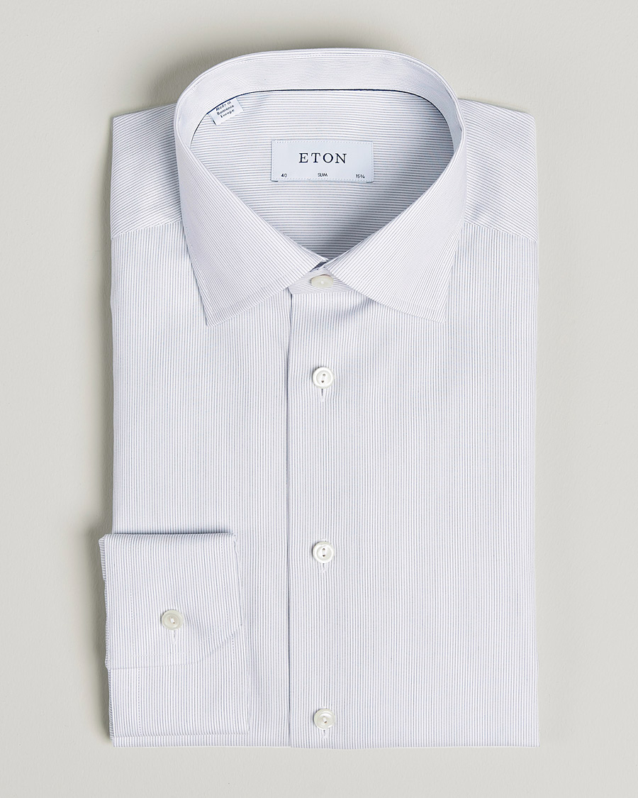 Homme | Chemises | Eton | Hairline Striped Slim Twill Shirt Navy Blue