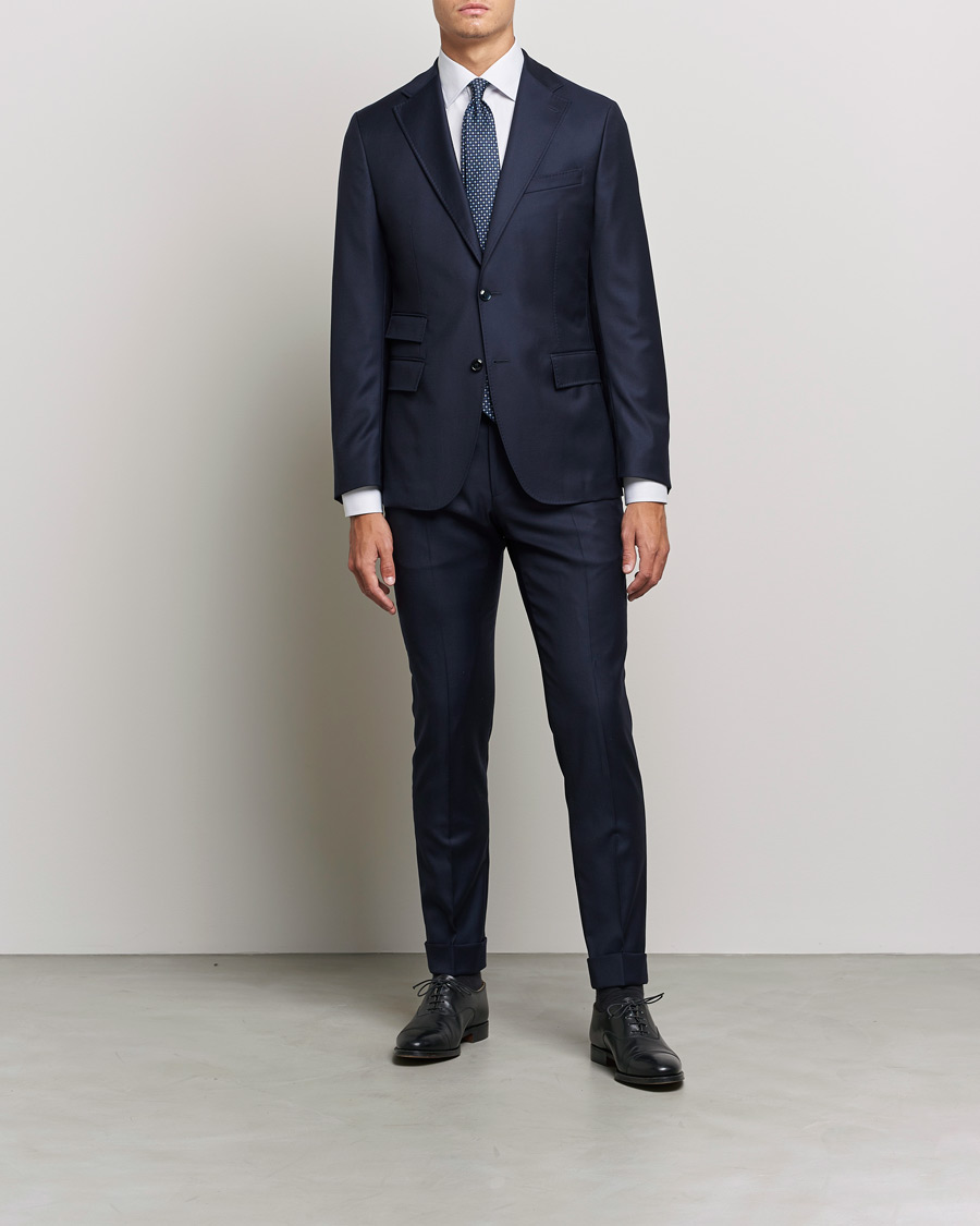 Homme | Chemises | Eton | Hairline Striped Slim Twill Shirt Navy Blue