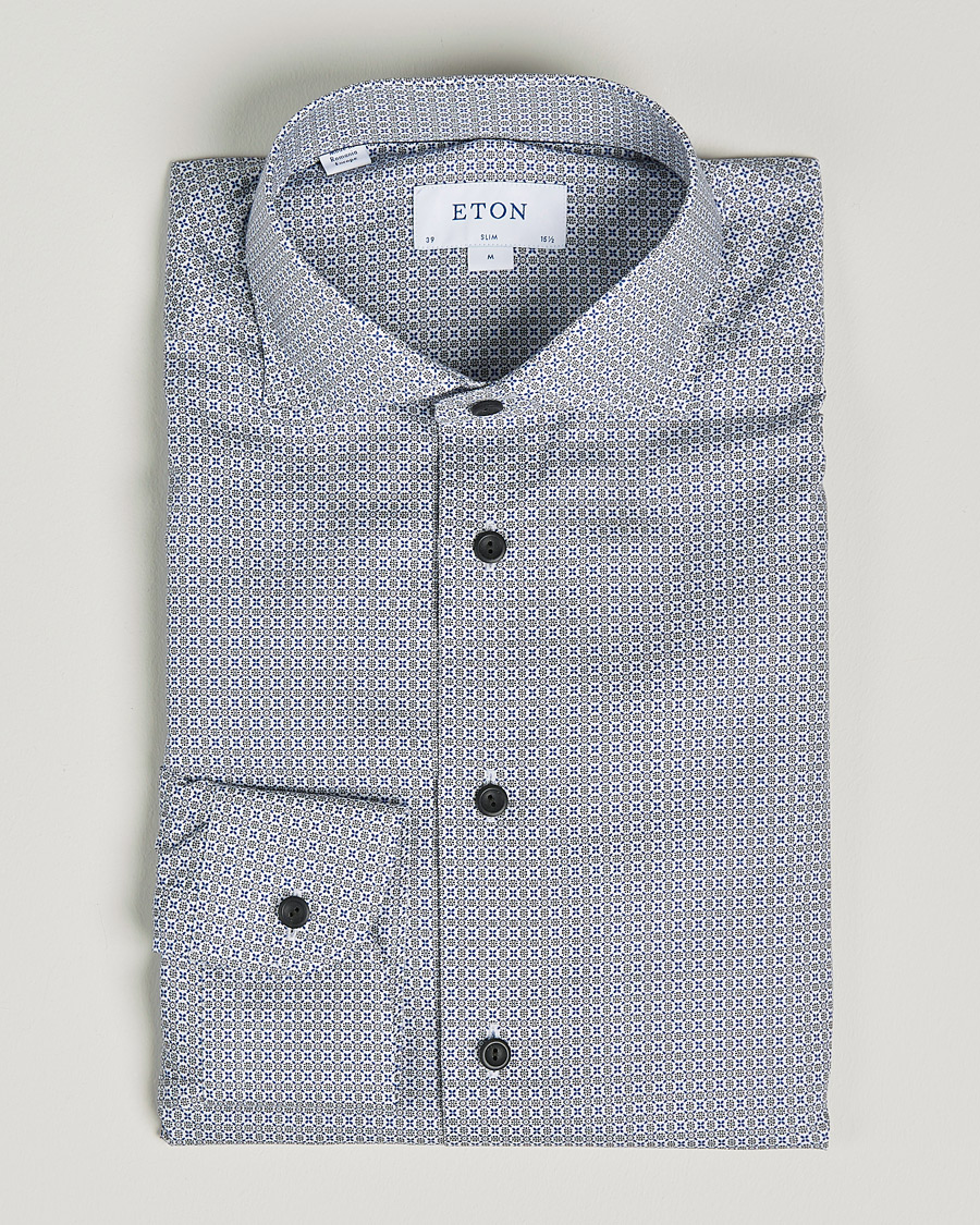 Homme | Chemises | Eton | Floral Print Cotton Tencel Flannel Shirt Navy