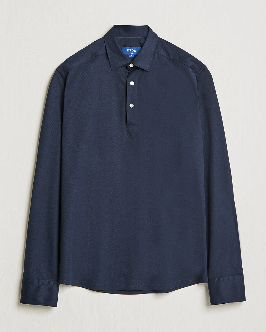 Homme | Pulls Et Tricots | Eton | Slim Fit Cotton Piqué Popover Shirt Navy
