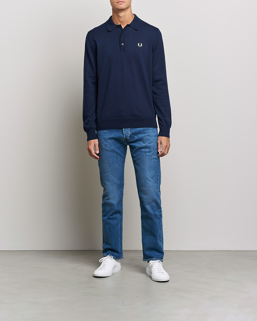Homme | Pulls Et Tricots | Fred Perry | Long Sleeve Knitted Shirt Navy