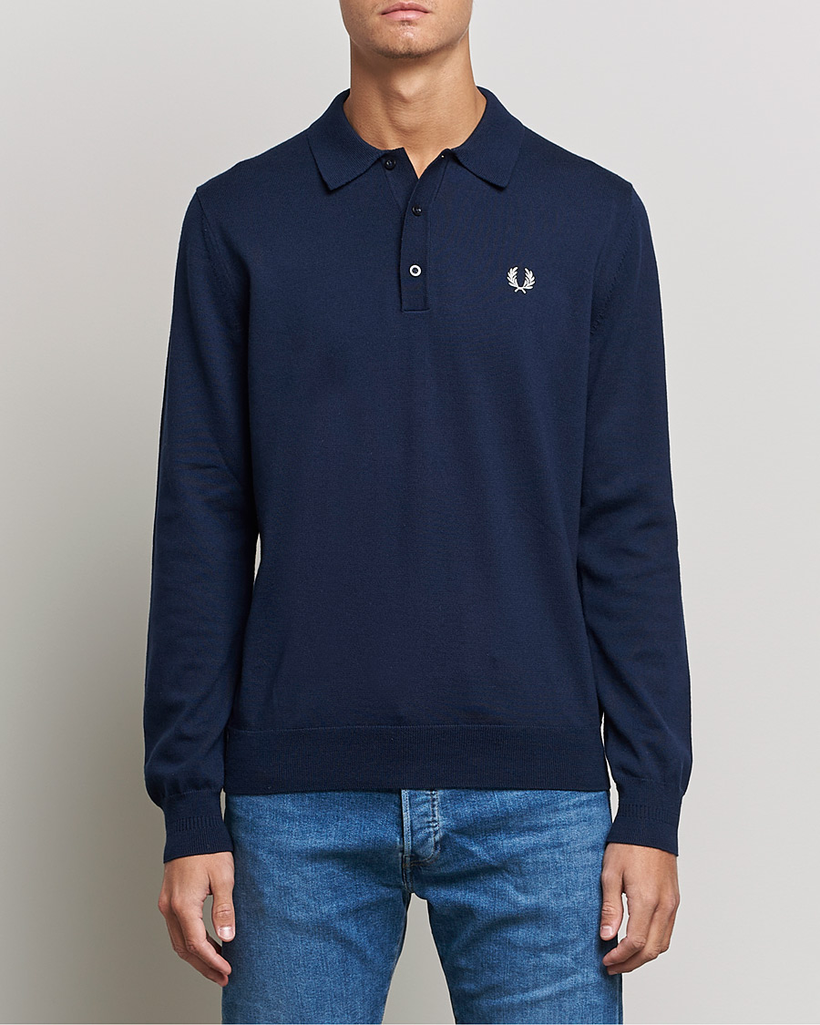 Homme | Pulls Et Tricots | Fred Perry | Long Sleeve Knitted Shirt Navy