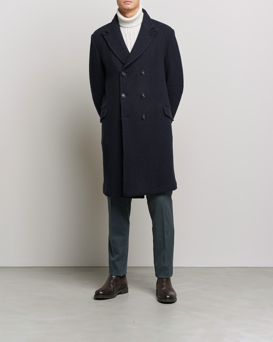 Homme | Manteaux Et Vestes | Massimo Alba | Oversize Wool Herringbone Coat Dark Navy