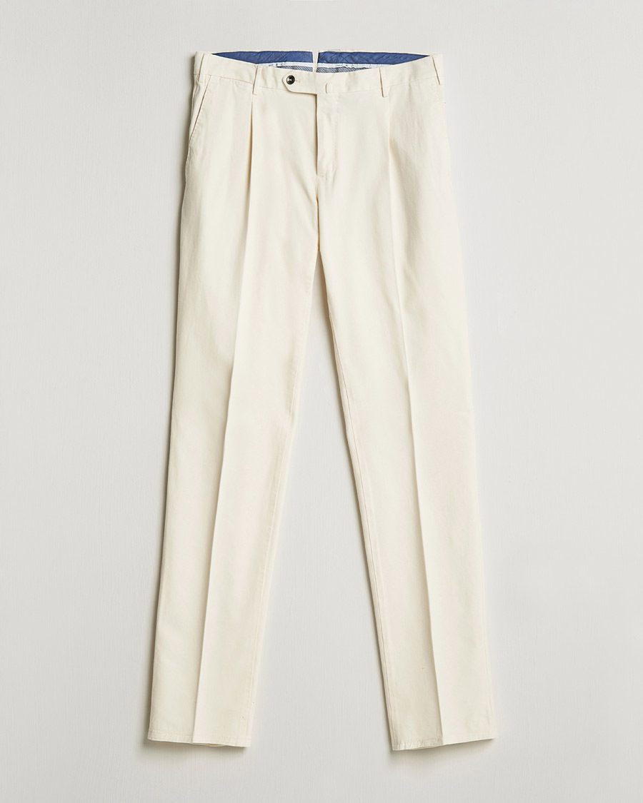 Homme | Pantalons | PT01 | Slim Fit Pleated Cotton Stretch Chinos Off White