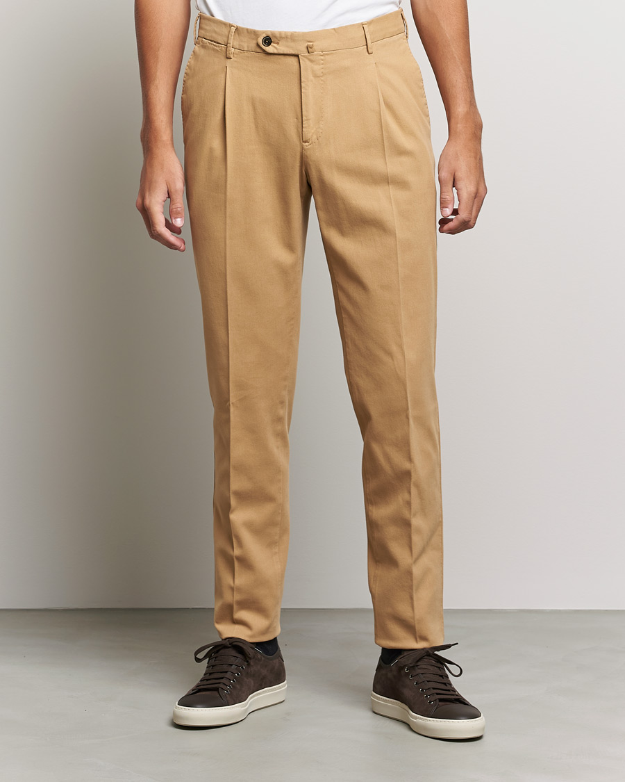 Homme | Pantalons | PT01 | Slim Fit Pleated Cotton Stretch Chinos Khaki