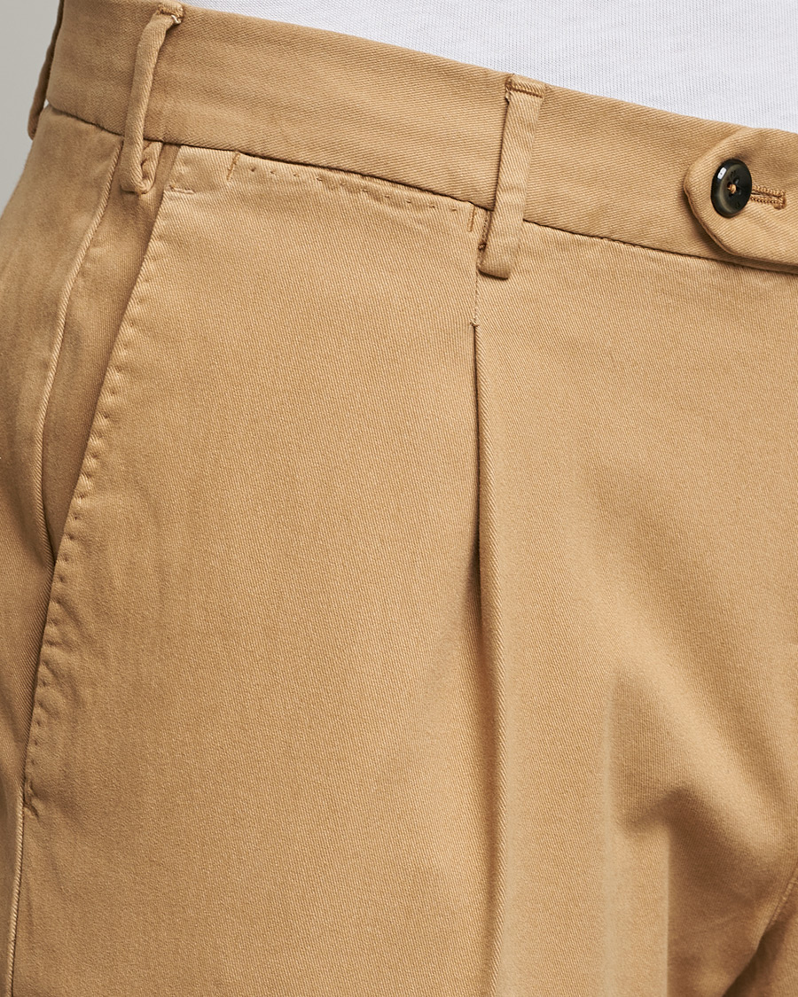 Homme | Pantalons | PT01 | Slim Fit Pleated Cotton Stretch Chinos Khaki