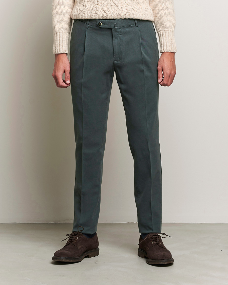 Homme | Pantalons | PT01 | Slim Fit Pleated Cotton Stretch Chinos Dark Grey