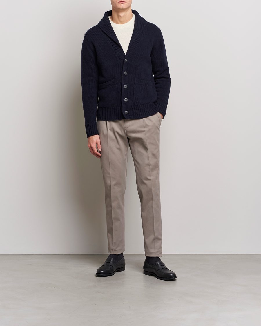 Homme | Pantalons | PT01 | Slim Fit Pleated Cotton/Cashmere Chinos Beige