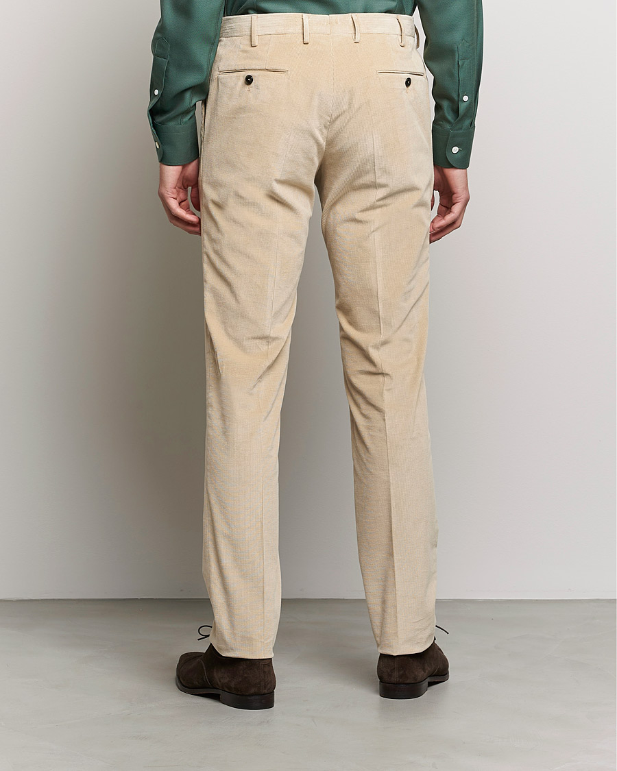 Homme | Pantalons | PT01 | Slim Fit Pleated Corduroy Trousers Light Beige