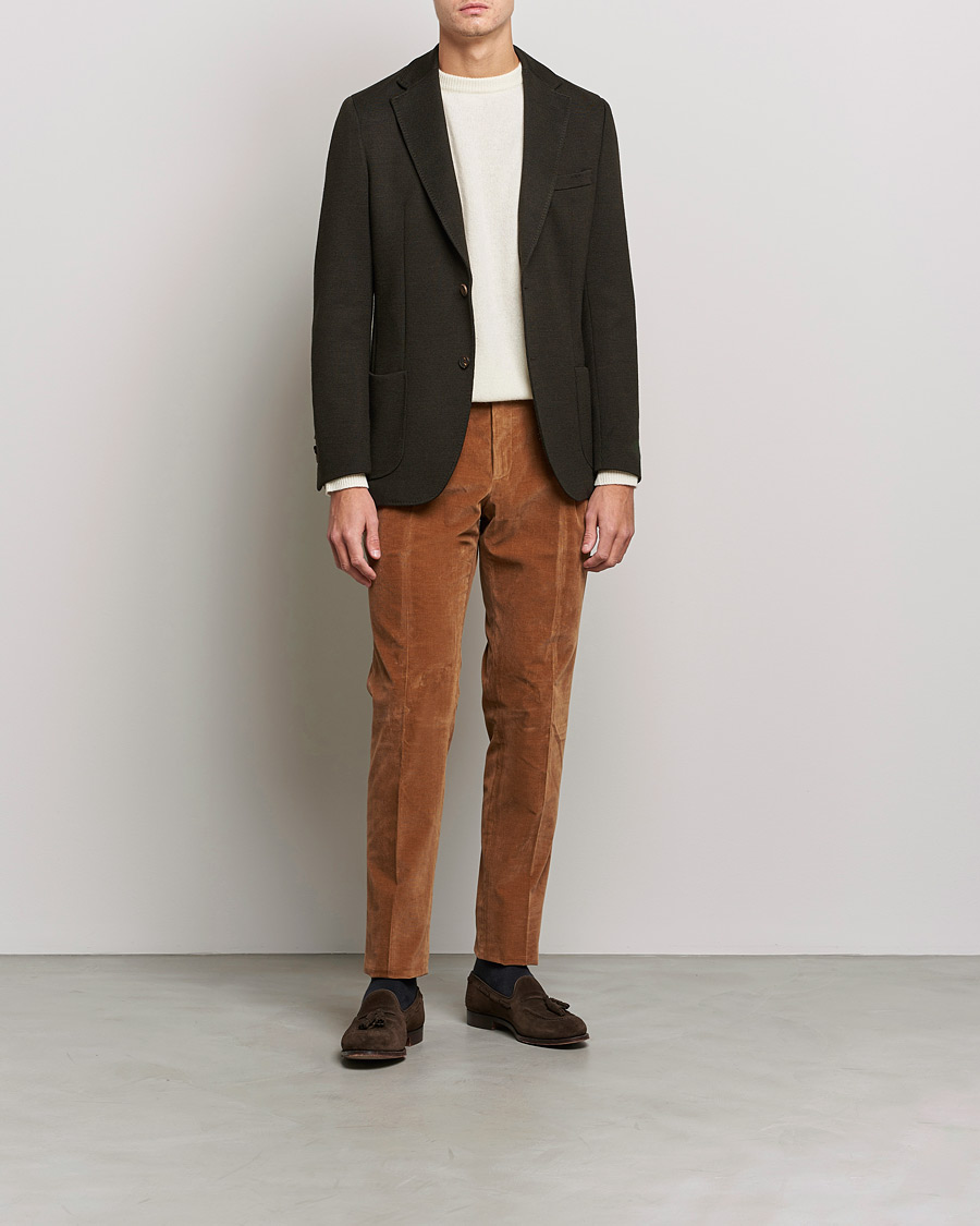 Homme | Pantalons | PT01 | Slim Fit Pleated Corduroy Trousers Caramel