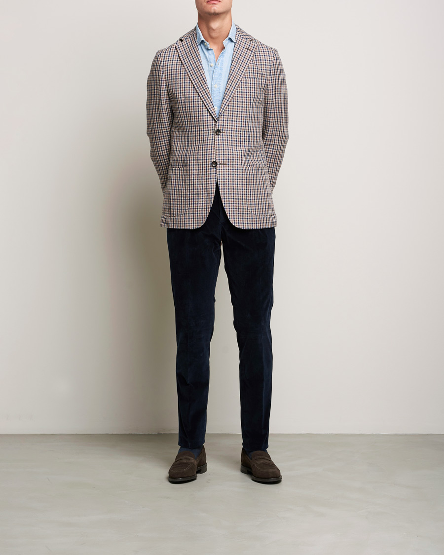 Homme | Pantalons | PT01 | Slim Fit Pleated Corduroy Trousers Navy