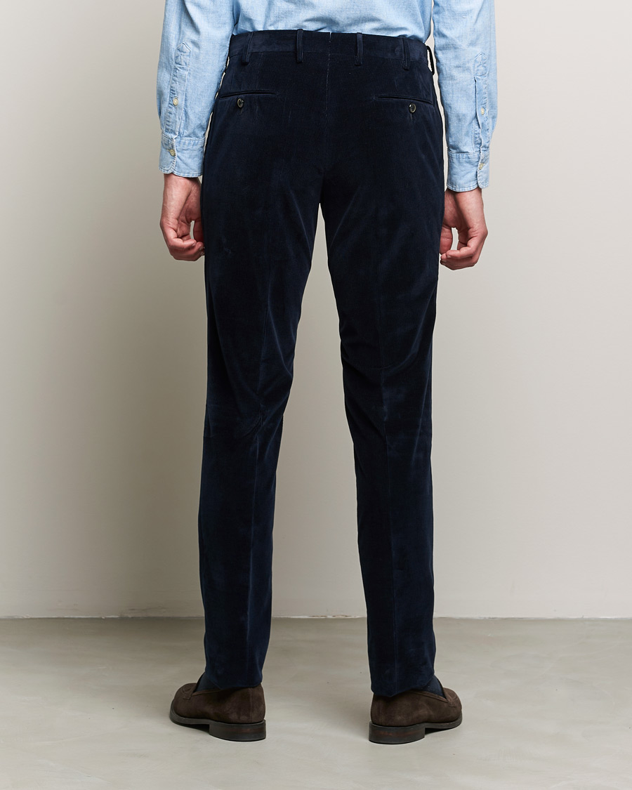 Homme | Pantalons | PT01 | Slim Fit Pleated Corduroy Trousers Navy