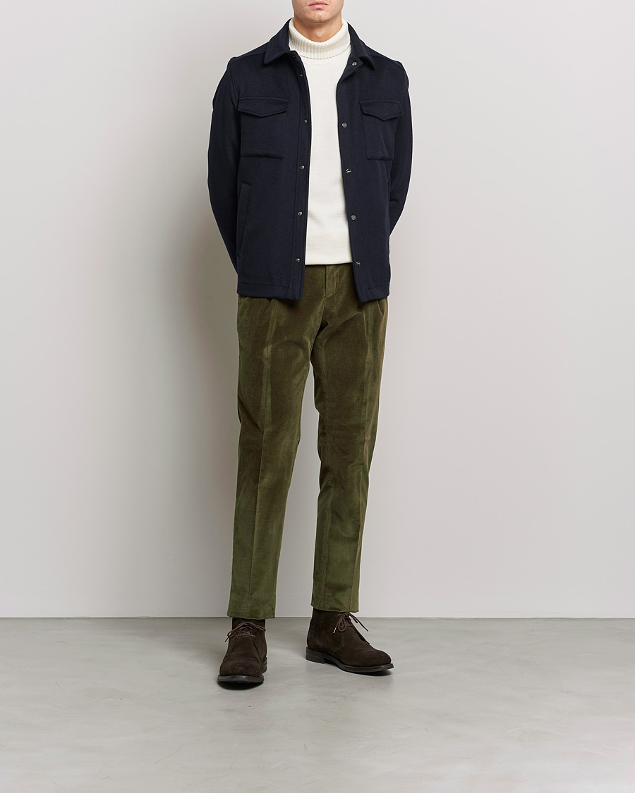 Homme | Pantalons | PT01 | Slim Fit Pleated Corduroy Trousers Forest Green