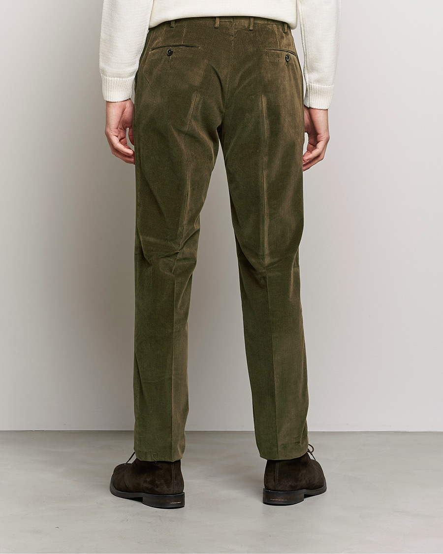 Homme | Pantalons | PT01 | Slim Fit Pleated Corduroy Trousers Forest Green
