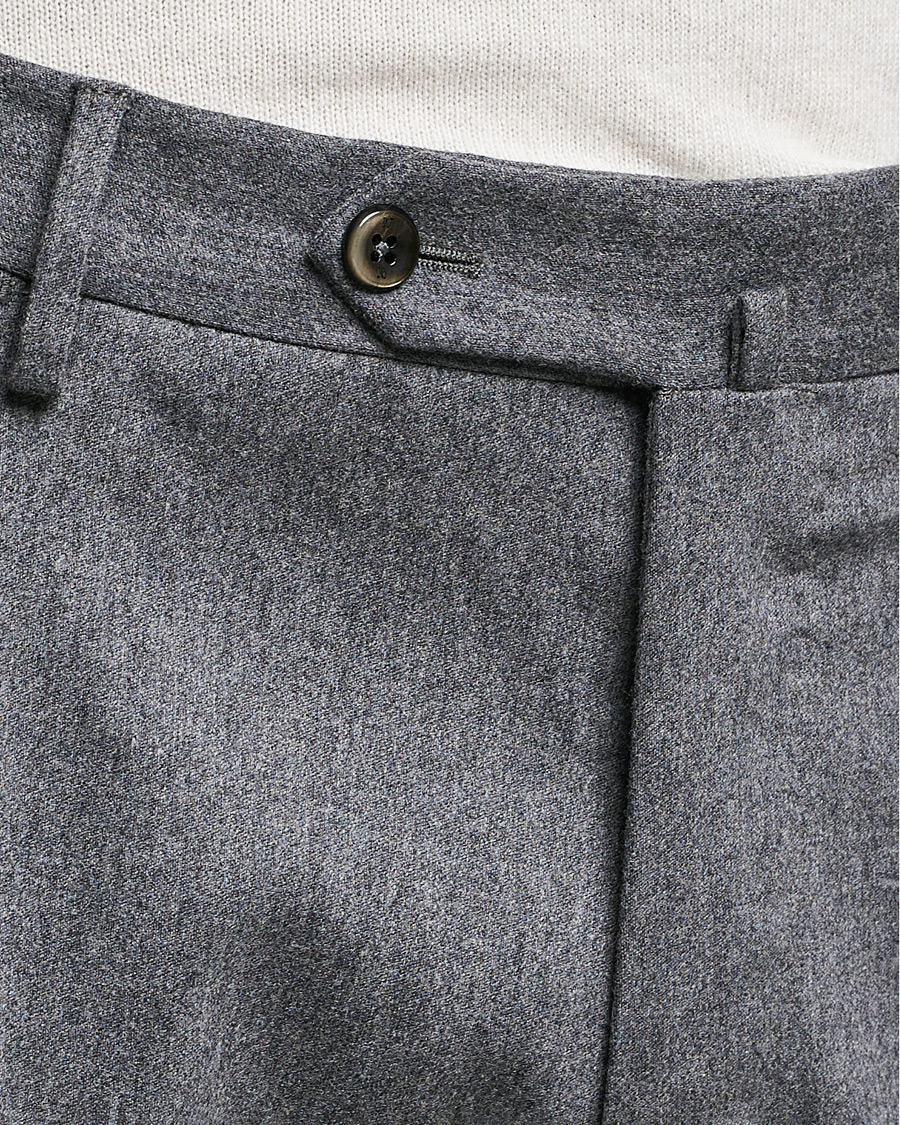Homme | Pantalons | PT01 | Slim Fit Pleated Flannel Trousers Light Grey