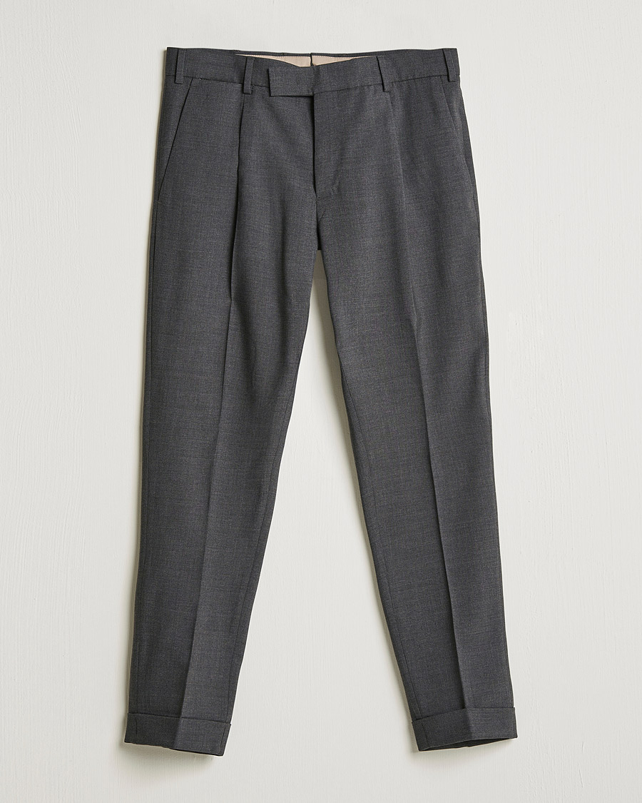 Homme | Pantalons | PT01 | Slim Fit Pleated Wool Trousers Dark Grey
