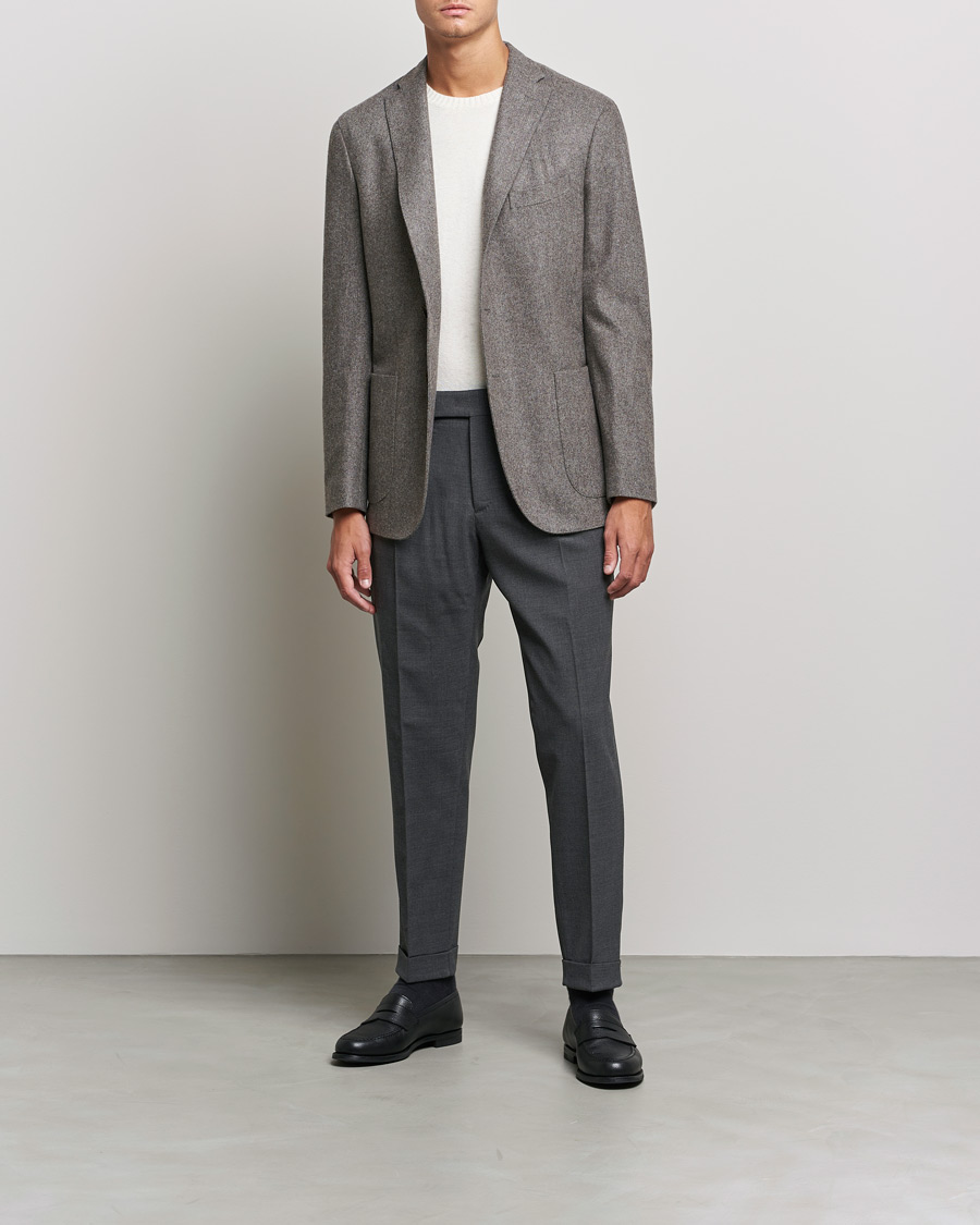 Homme | Pantalons | PT01 | Slim Fit Pleated Wool Trousers Dark Grey