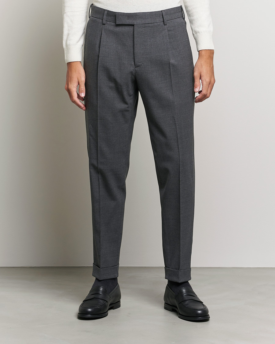 Homme | Pantalons | PT01 | Slim Fit Pleated Wool Trousers Dark Grey