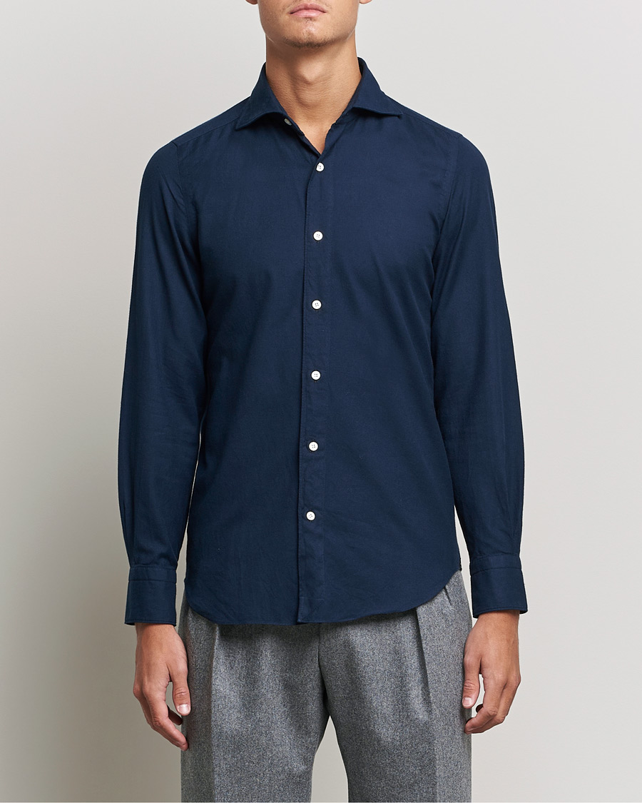 Homme | Chemises | Finamore Napoli | Tokyo Slim Flannel Shirt Navy