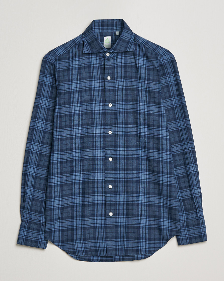 Homme | Chemises | Finamore Napoli | Tokyo Slim Light Flannel Shirt Navy Check