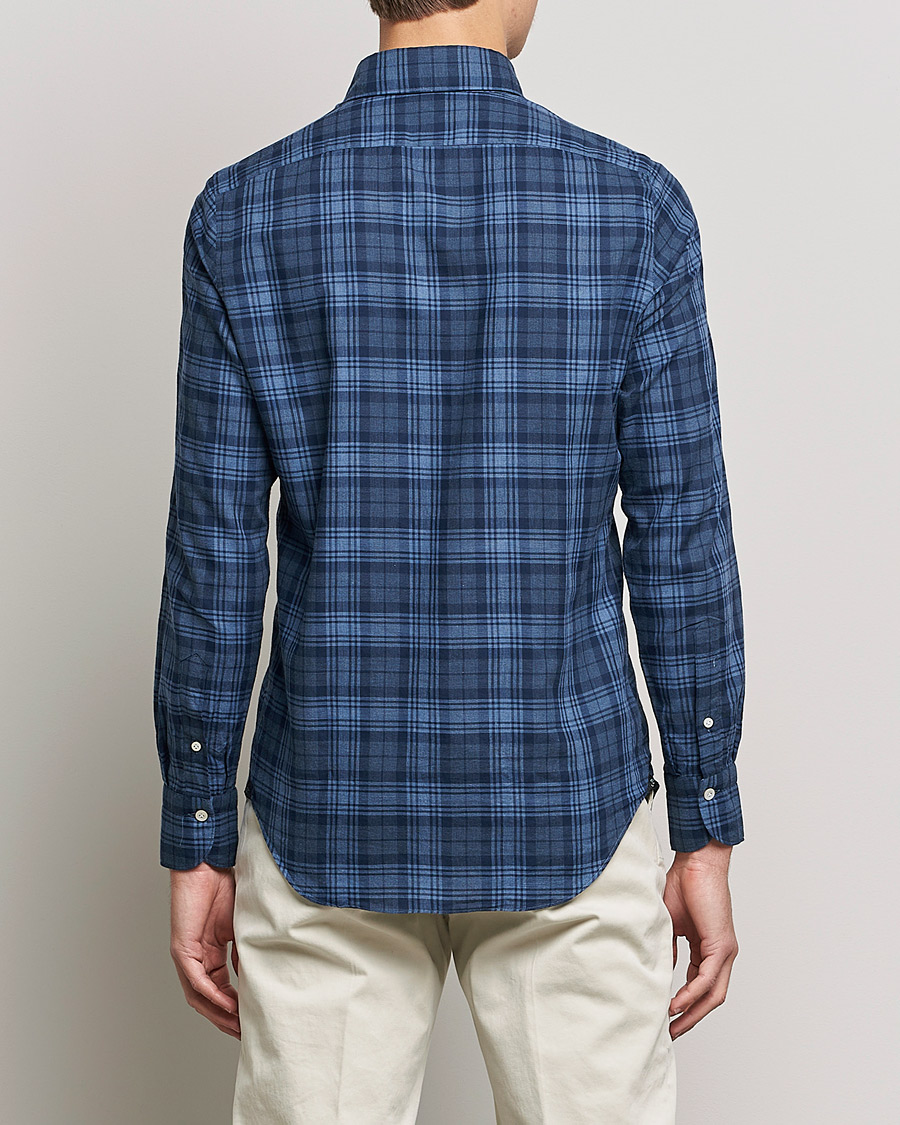 Homme | Chemises | Finamore Napoli | Tokyo Slim Light Flannel Shirt Navy Check