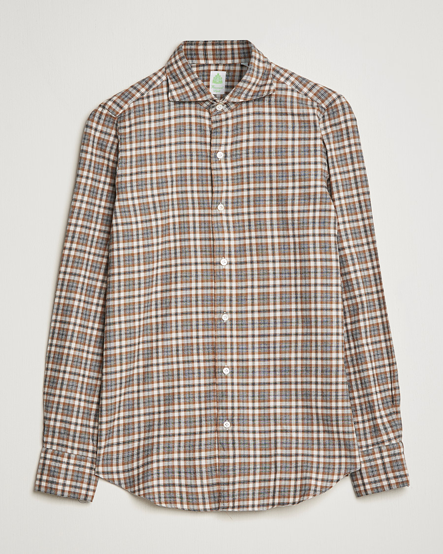 Homme | Chemises | Finamore Napoli | Tokyo Slim Light Flannel Shirt Brown Check
