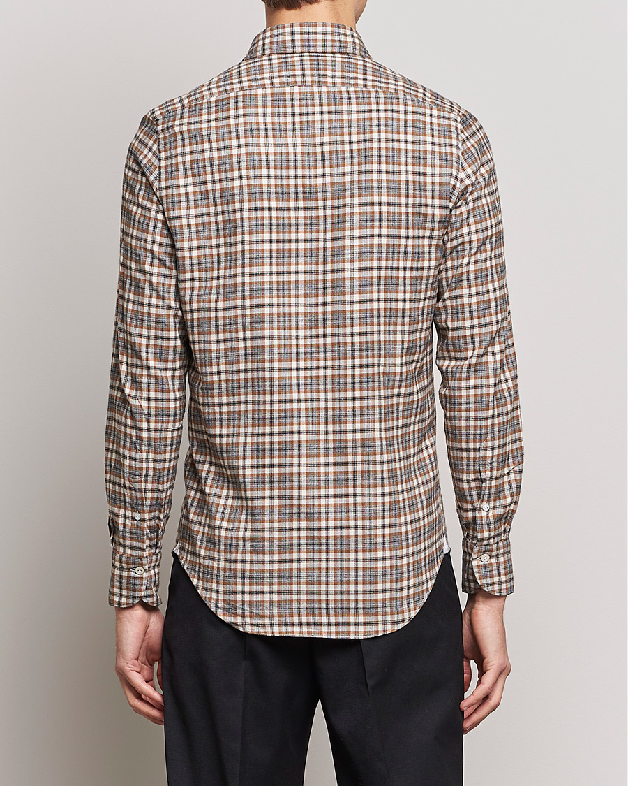 Homme | Chemises | Finamore Napoli | Tokyo Slim Light Flannel Shirt Brown Check