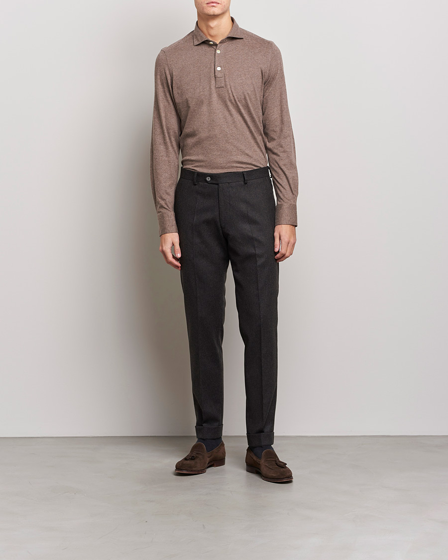 Homme | Pulls Et Tricots | Finamore Napoli | Orlando Cashmere Blend Long Sleeve Polo Brown