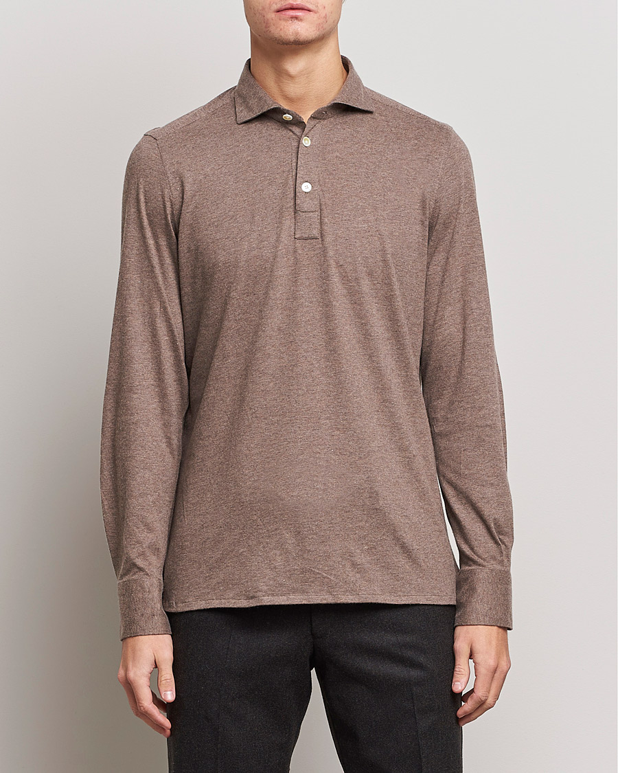 Homme | Pulls Et Tricots | Finamore Napoli | Orlando Cashmere Blend Long Sleeve Polo Brown