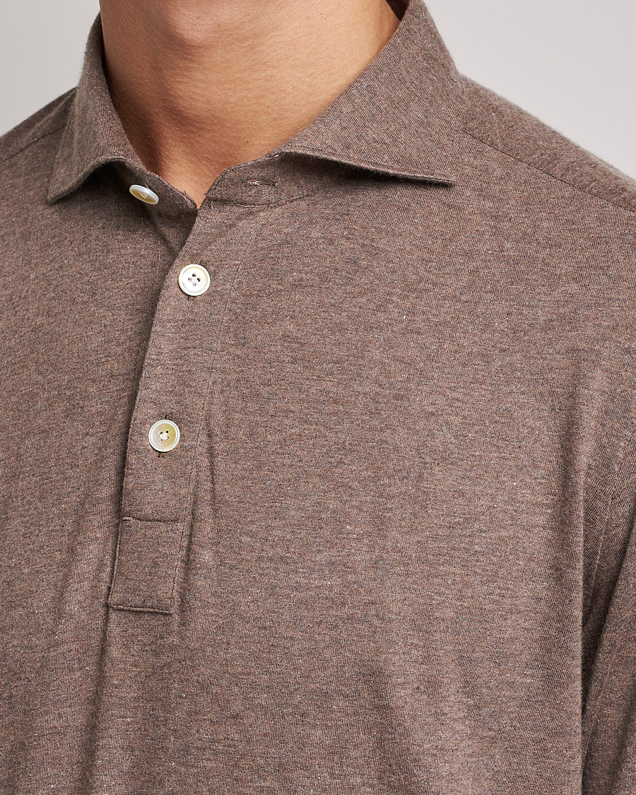 Homme | Pulls Et Tricots | Finamore Napoli | Orlando Cashmere Blend Long Sleeve Polo Brown
