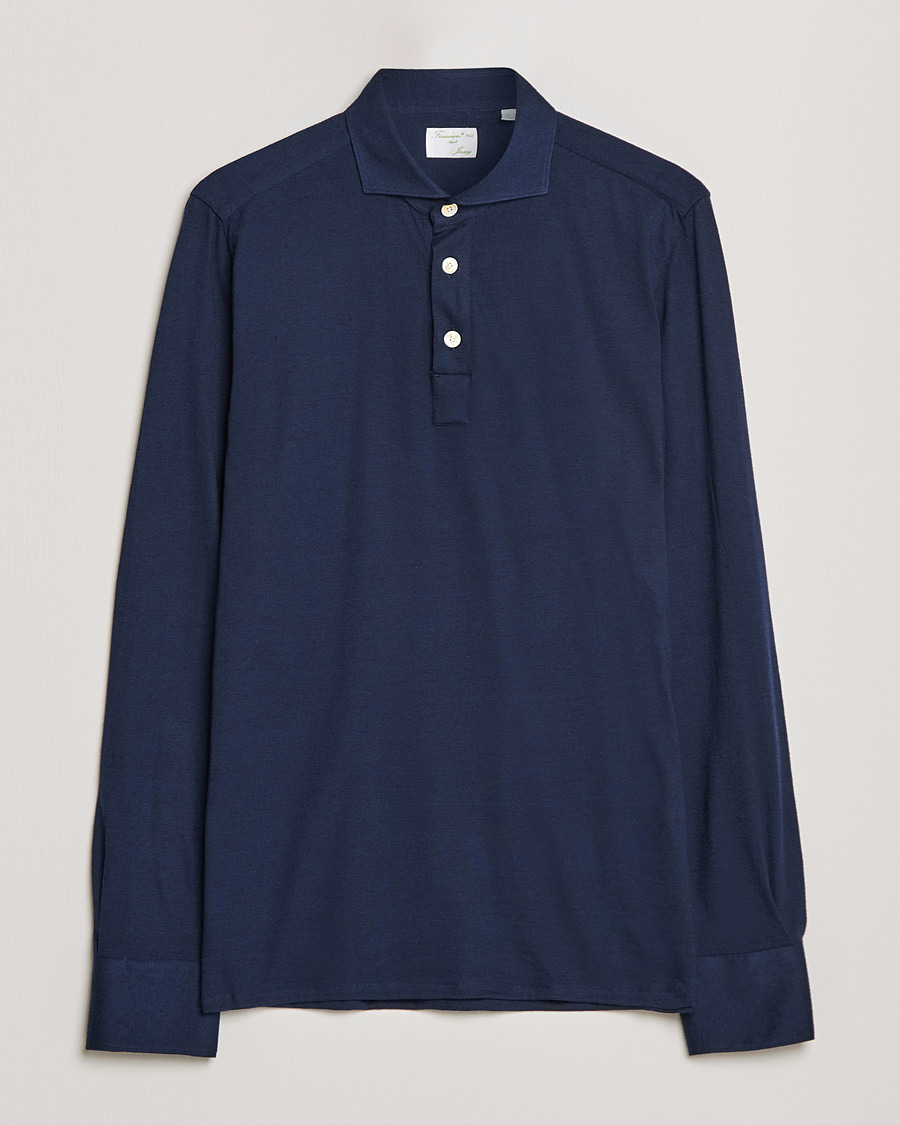 Homme | Pulls Et Tricots | Finamore Napoli | Orlando Cashmere Blend Long Sleeve Polo Navy