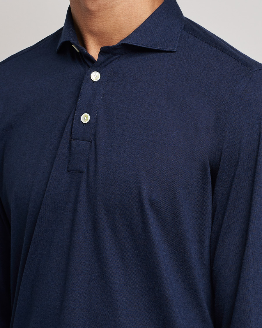 Homme | Pulls Et Tricots | Finamore Napoli | Orlando Cashmere Blend Long Sleeve Polo Navy