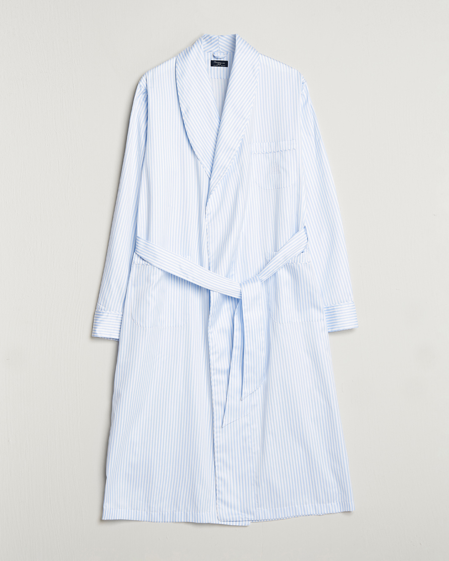 Homme | Peignoirs Et Pyjamas | Finamore Napoli | Levante Popeline Robe Light Blue Stripe