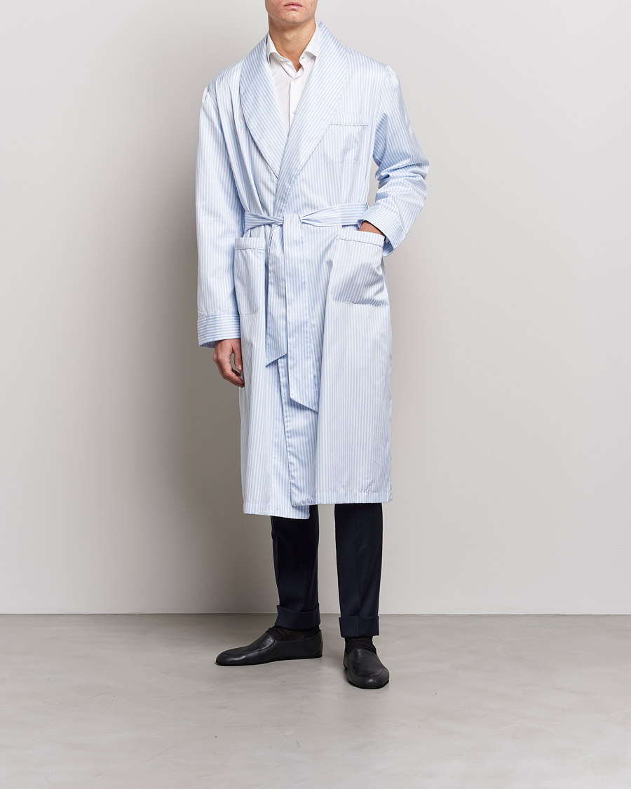 Homme | Peignoirs Et Pyjamas | Finamore Napoli | Levante Popeline Robe Light Blue Stripe