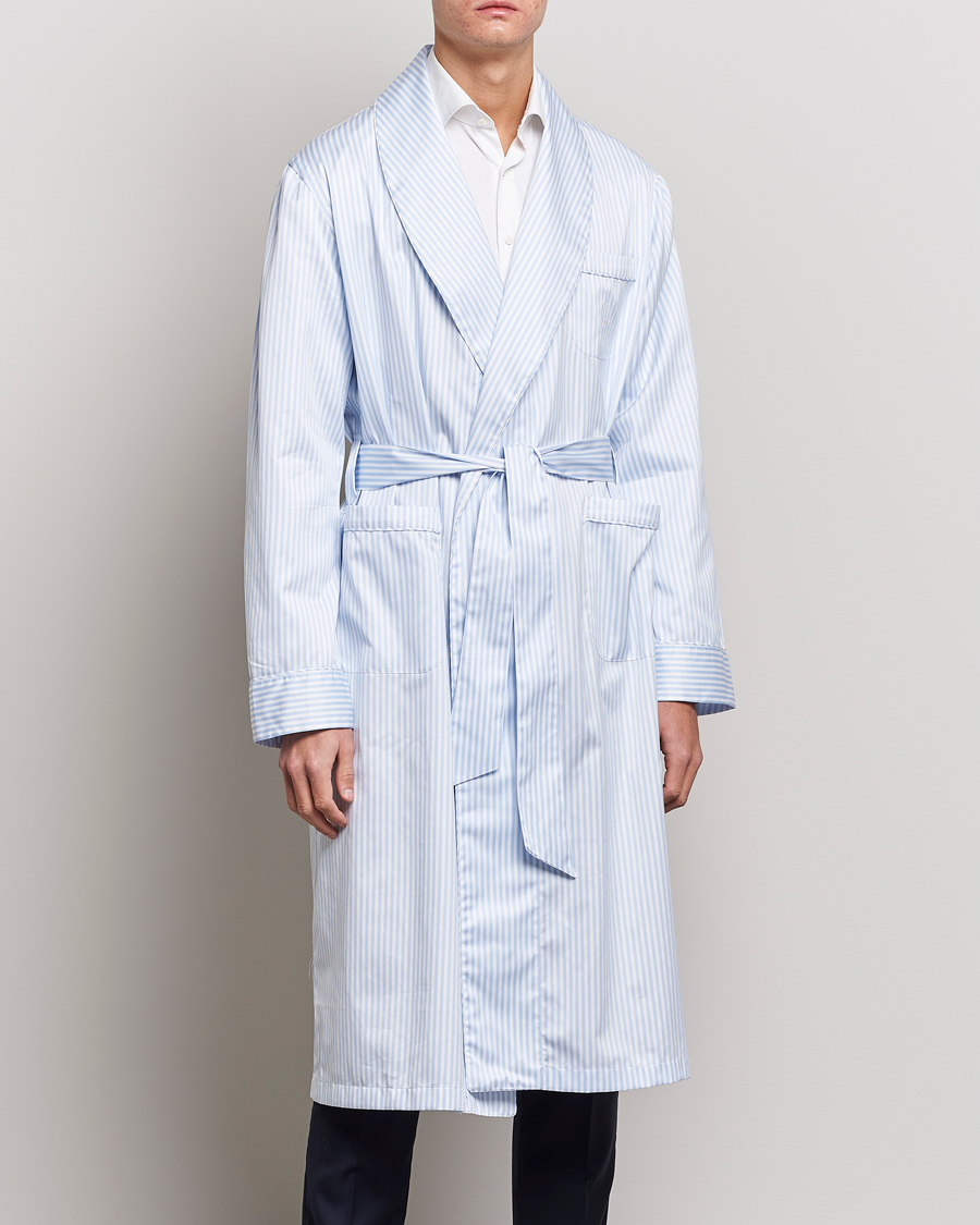 Homme | Peignoirs Et Pyjamas | Finamore Napoli | Levante Popeline Robe Light Blue Stripe
