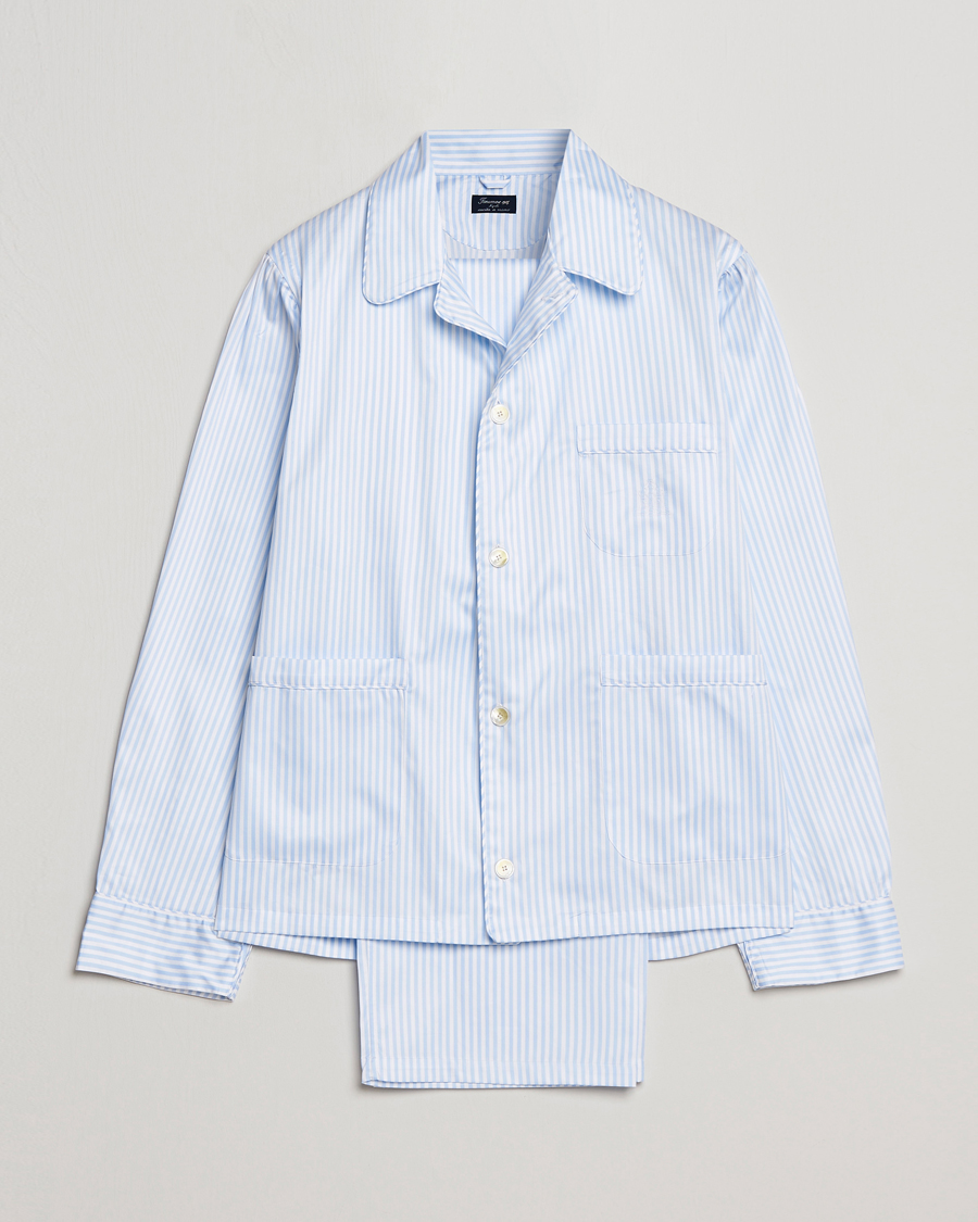 Homme | Peignoirs Et Pyjamas | Finamore Napoli | Ponente Popeline Pyjamas Light Blue Stripe