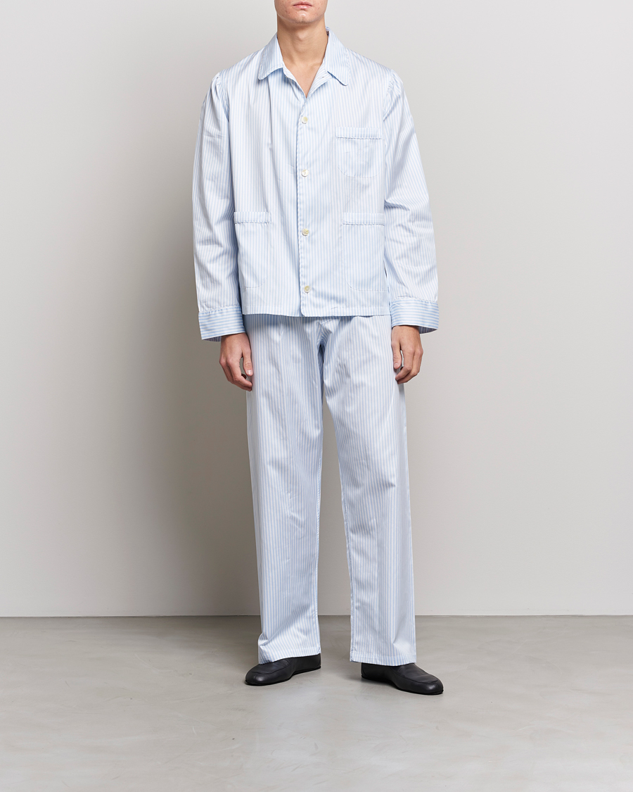 Homme | Peignoirs Et Pyjamas | Finamore Napoli | Ponente Popeline Pyjamas Light Blue Stripe