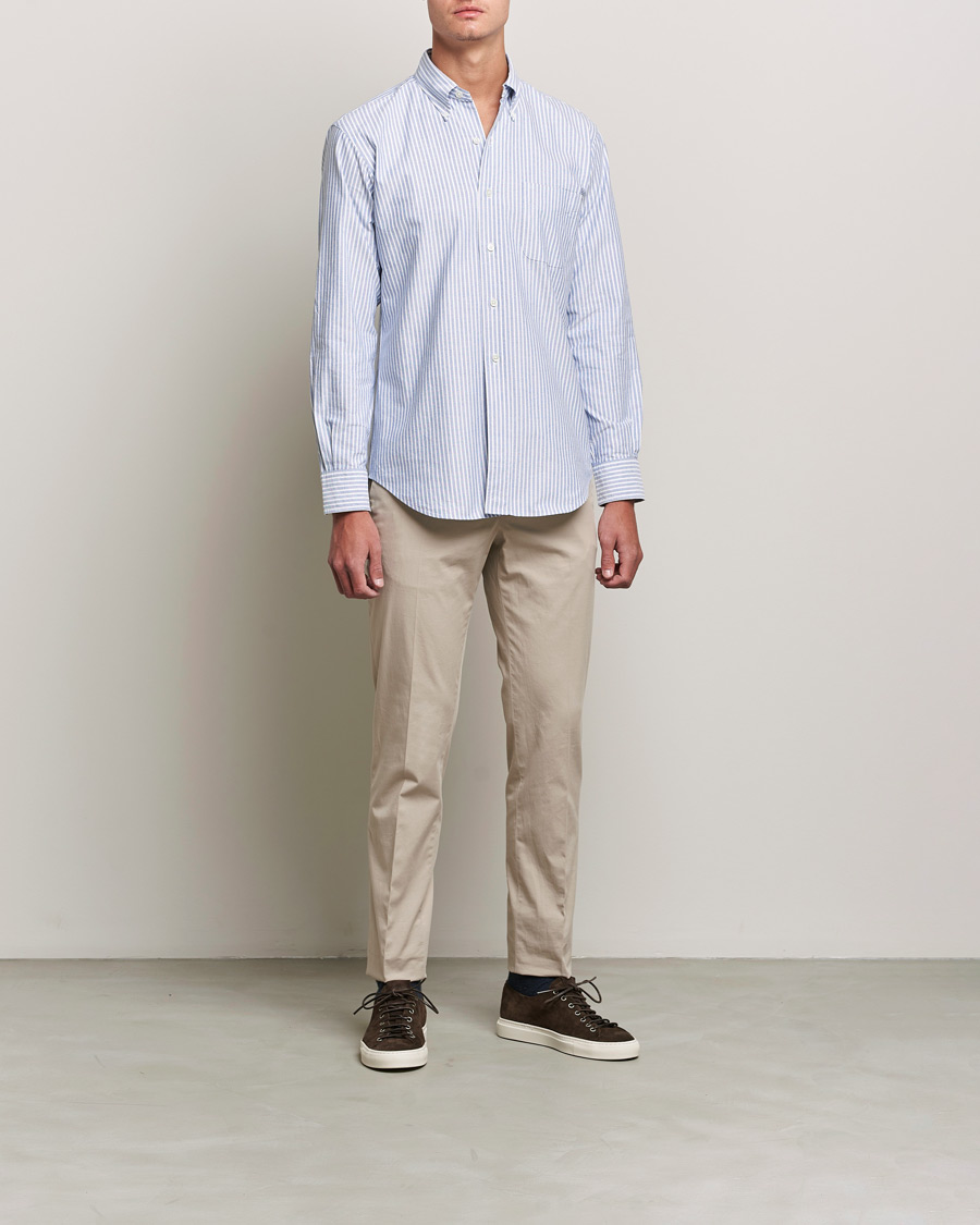 Homme | Chemises | Kamakura Shirts | Vintage Ivy Striped Oxford BD Shirt Light Blue