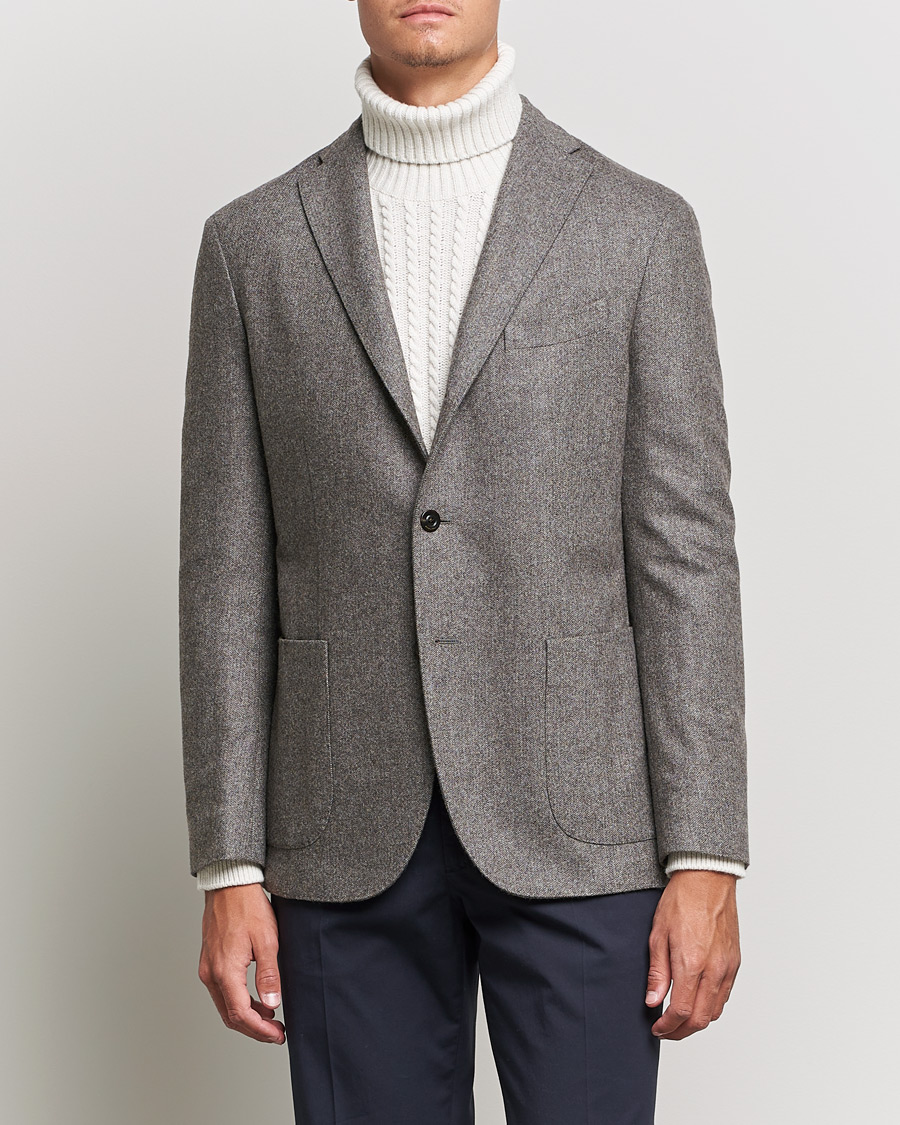 Homme | Blazers | Boglioli | K Jacket Herringbone Wool Blazer Light Grey