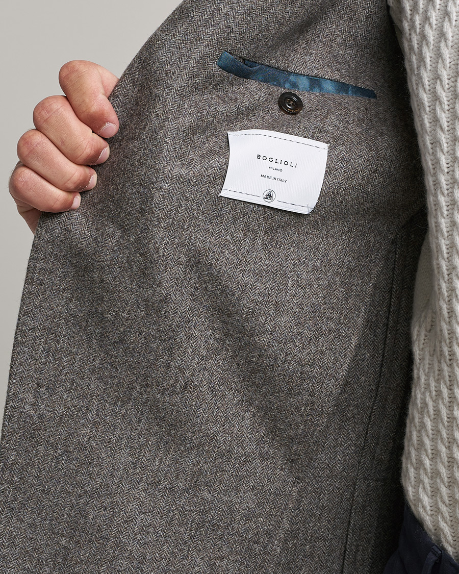 Homme | Blazers | Boglioli | K Jacket Herringbone Wool Blazer Light Grey