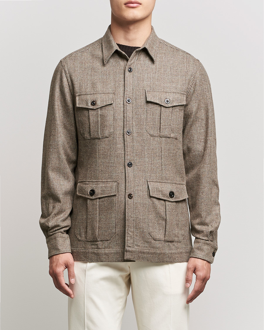 Homme | Chemises | Boglioli | Check Flannel Overshirt Beige