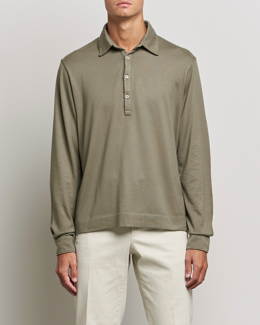 Homme | Pulls Et Tricots | Boglioli | Long Sleeve Polo Shirt Sage Green