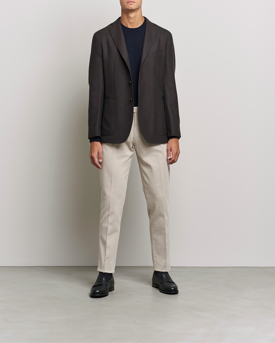 Homme | Pantalons | Boglioli | Pleated Cotton Twill Trousers Beige