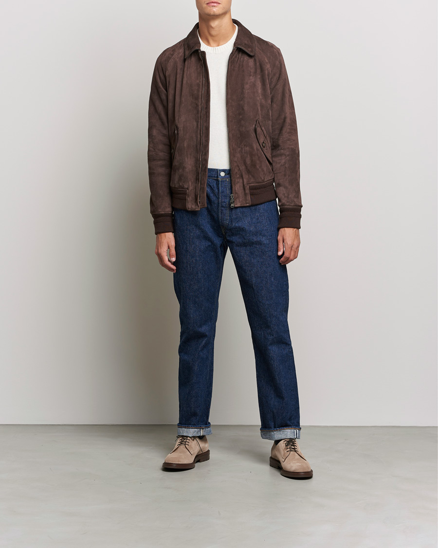 Homme | Manteaux Et Vestes | Valstar | Suede Bomber Jacket Dark Brown