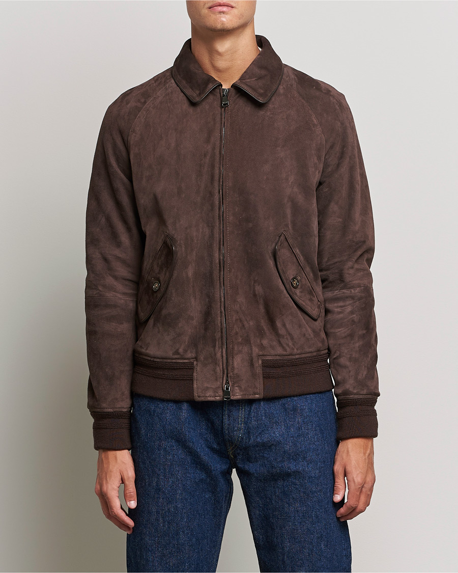 Homme | Manteaux Et Vestes | Valstar | Suede Bomber Jacket Dark Brown