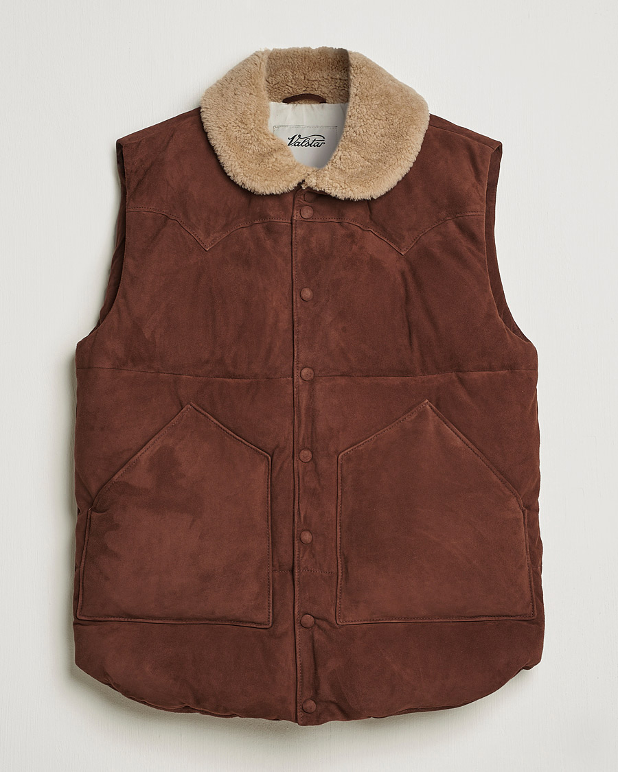 Homme | Manteaux Et Vestes | Valstar | Suede Shearling Vest Dark Brown